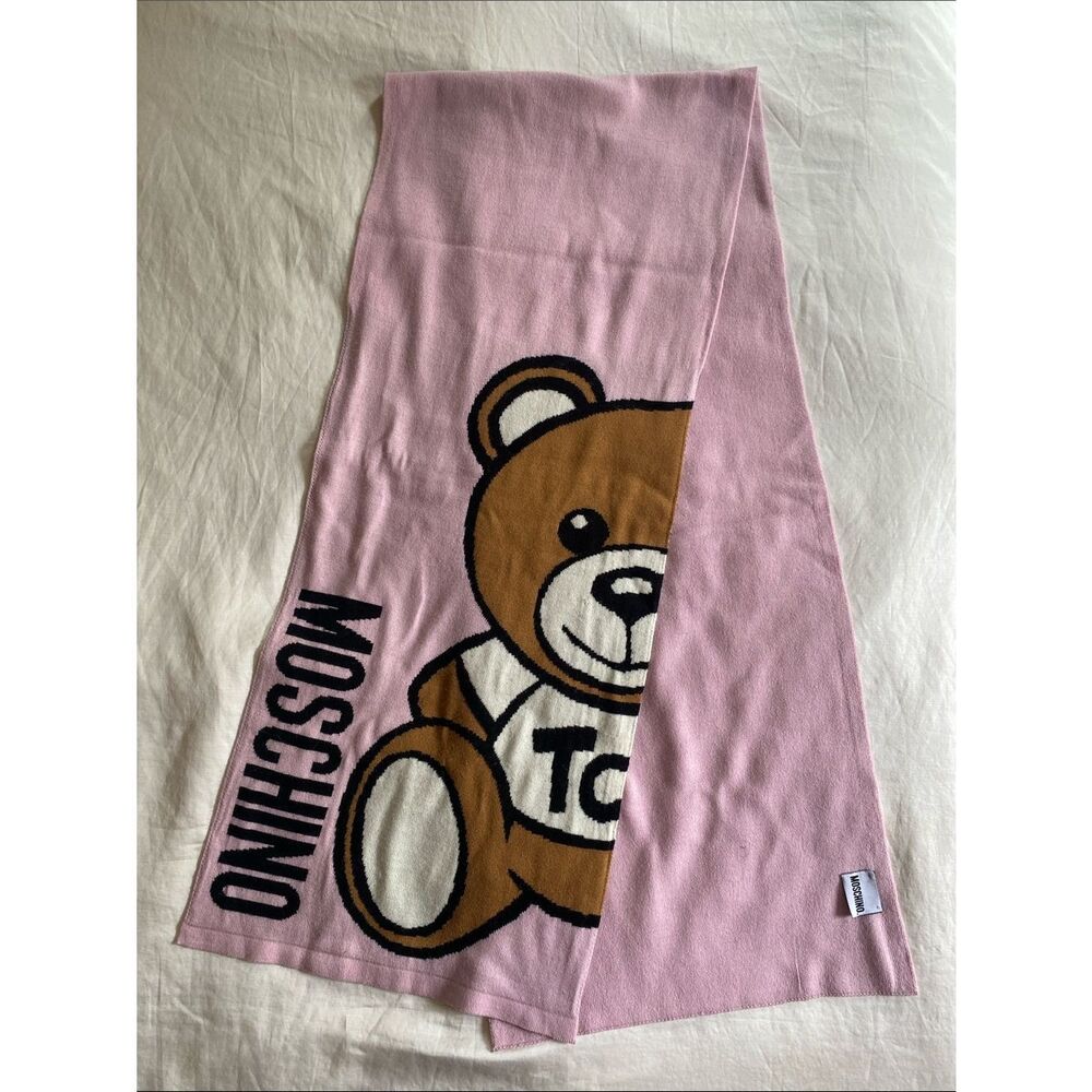 Moschino Pink Teddy Bear Graphic Scarf